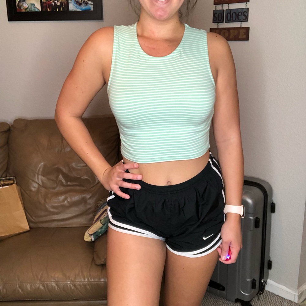 Green and white stripped crop top